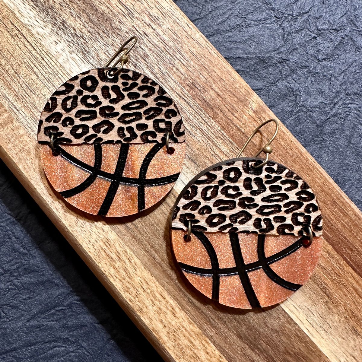 Leopard Print & Basketball Color Block Earrings view 2