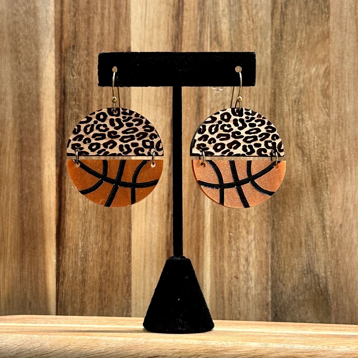 Leopard Print & Basketball Color Block Earrings view 3