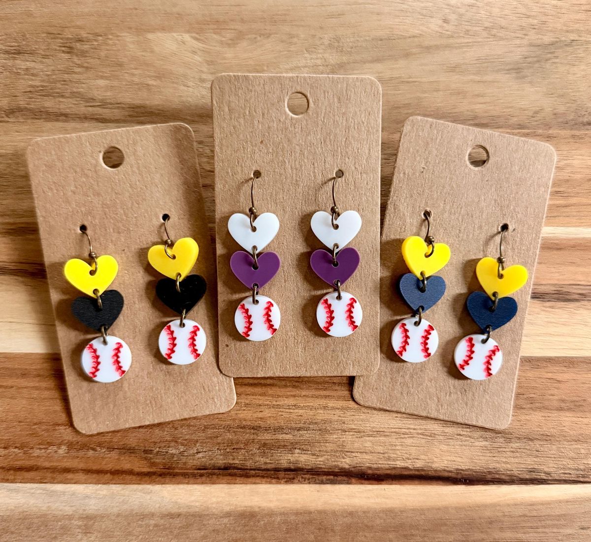 Multi-Color Heart Baseball Earrings view 2
