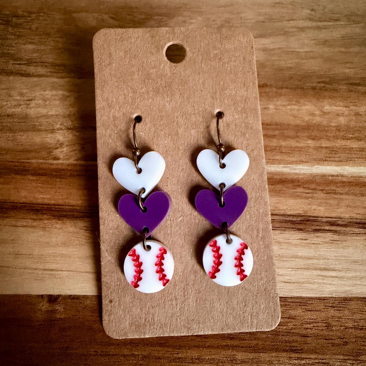 Multi-Color Heart Baseball Earrings view 3