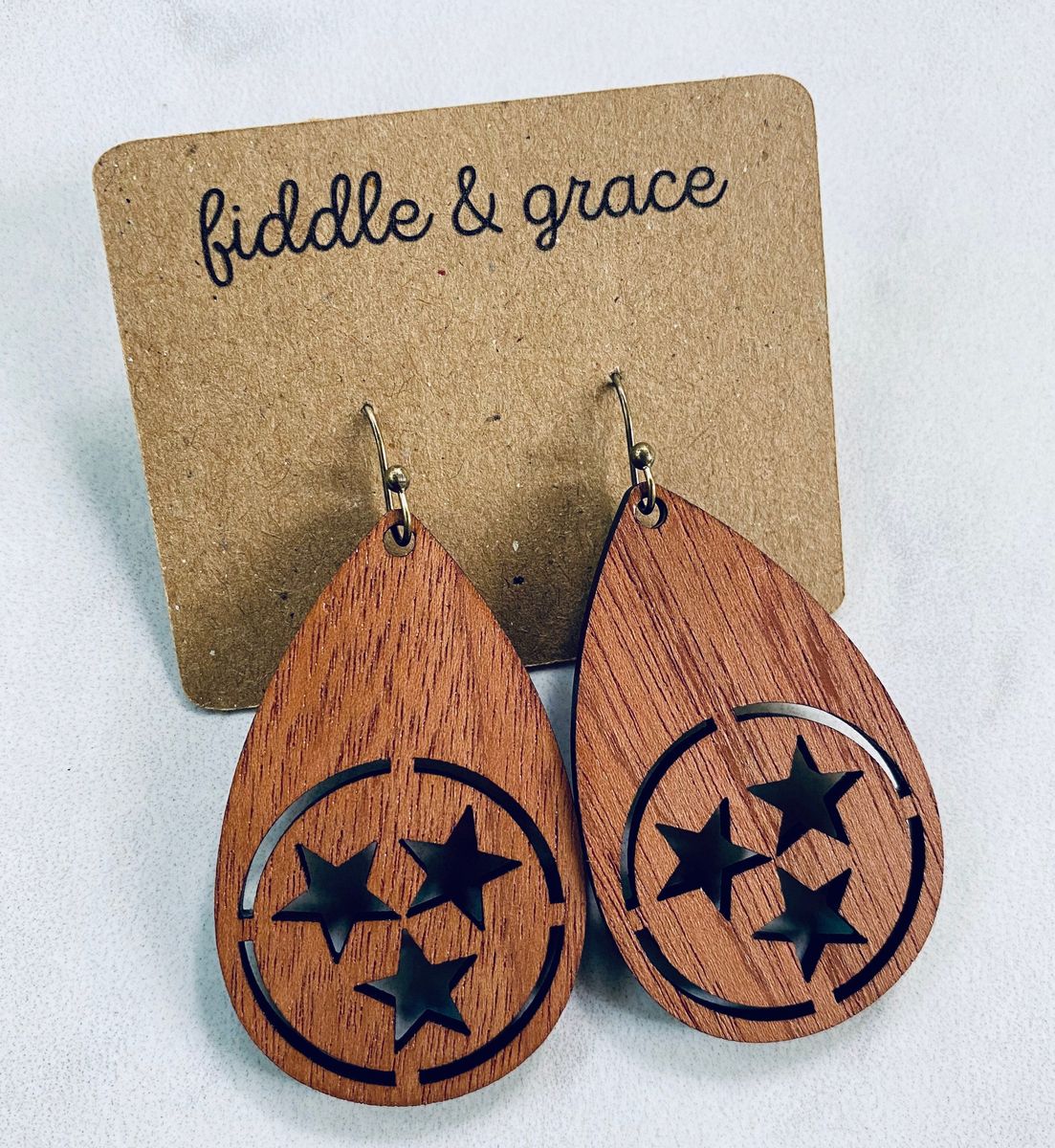 TN Tri-Star Wood Hinge Earring