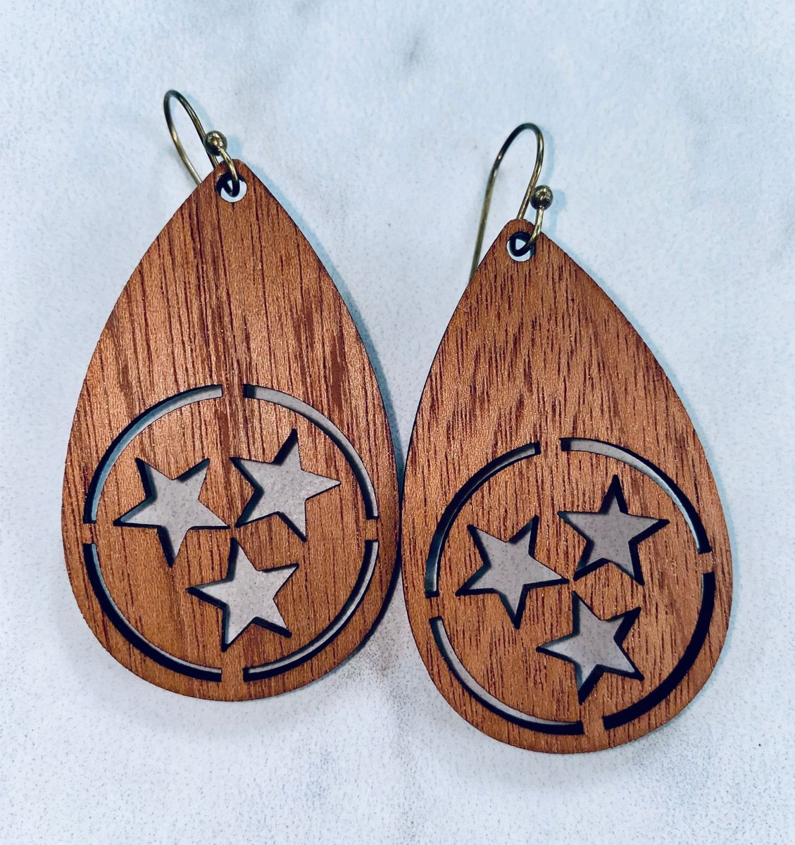 TN Tri-Star Wood Hinge Earring view 2