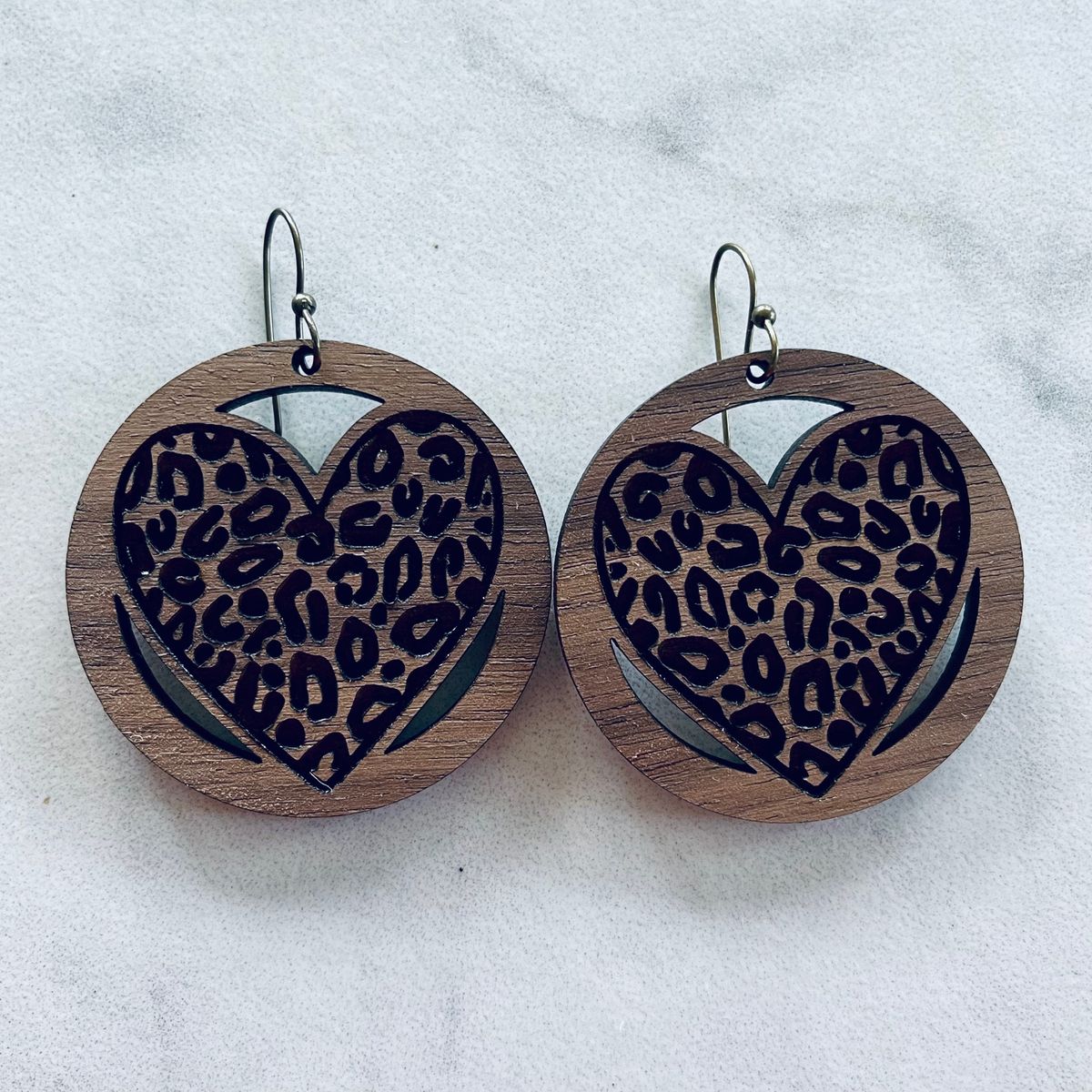 Print Heart Earrings Leopard Earrings view 2