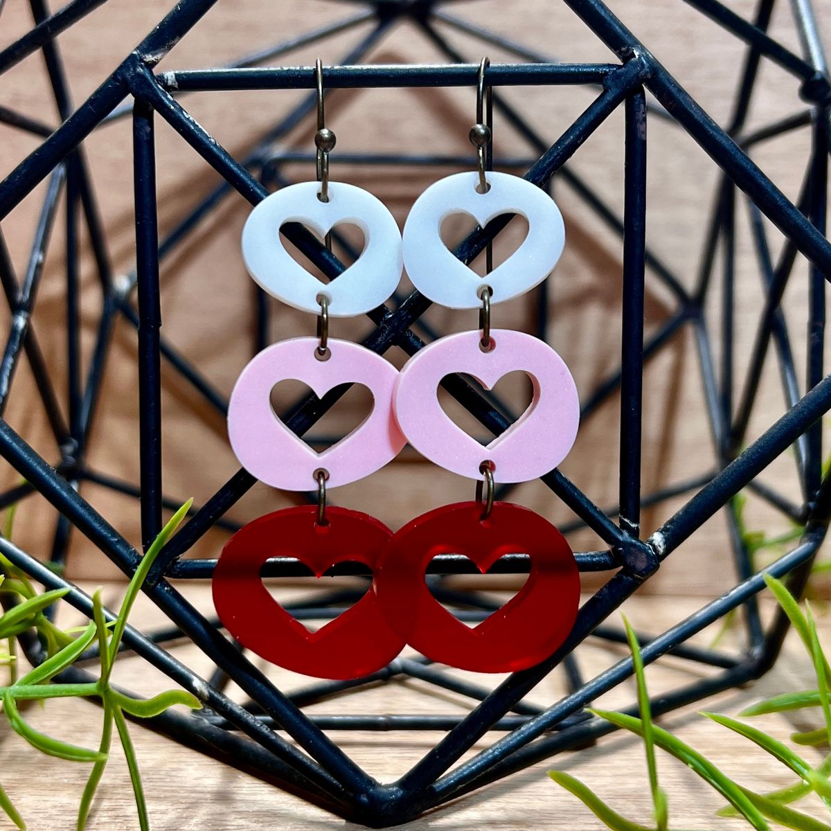 Rainbow Stacked Heart Dangle Valentines Day Earrings view 2