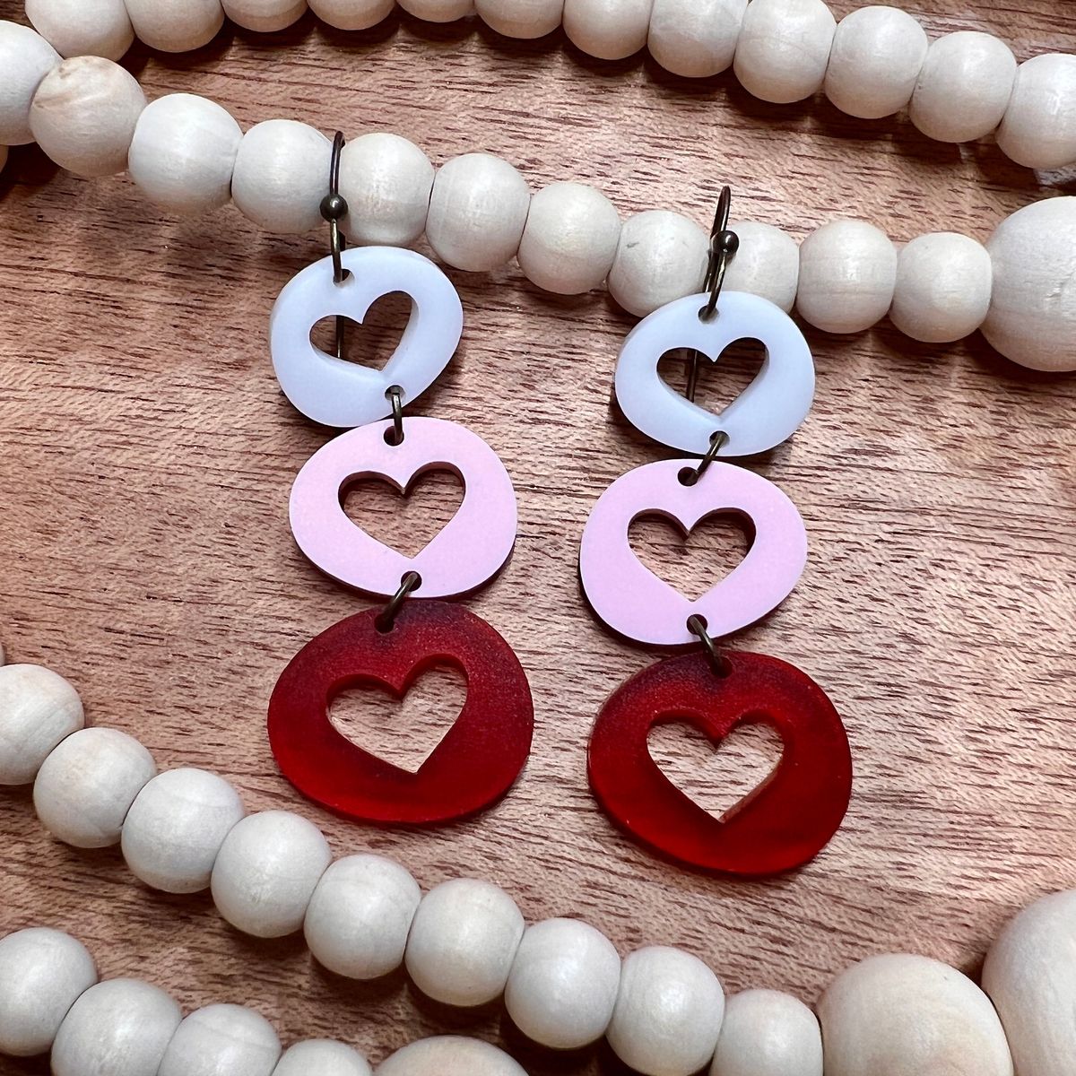 Rainbow Stacked Heart Dangle Valentines Day Earrings view 3