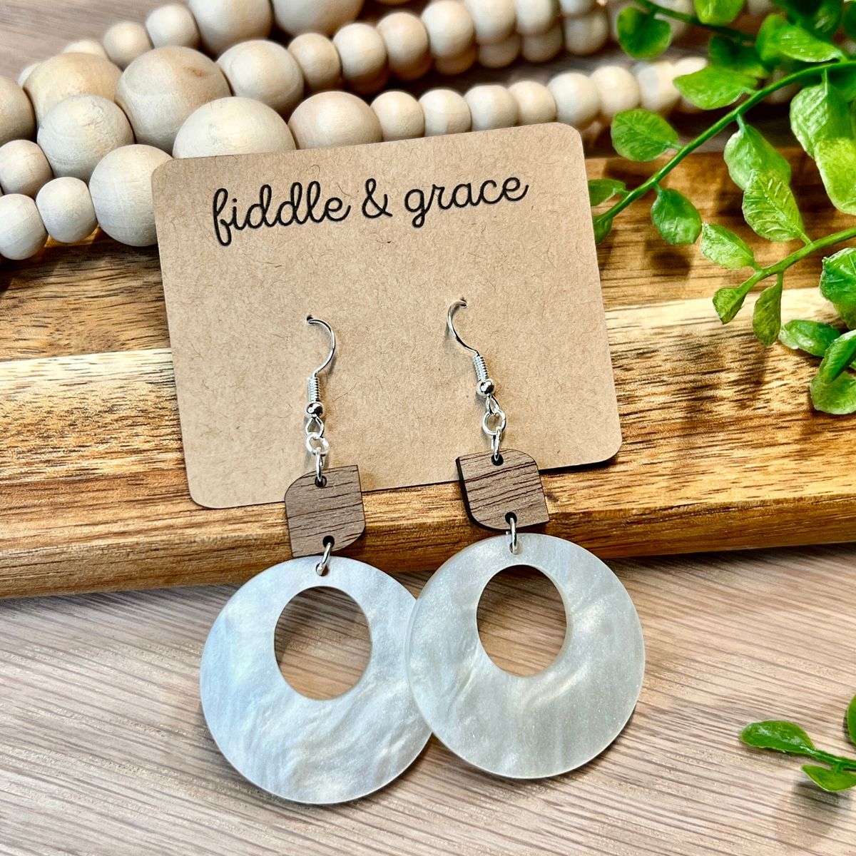 Wood and Silver Bliss Acrylic Earrings
