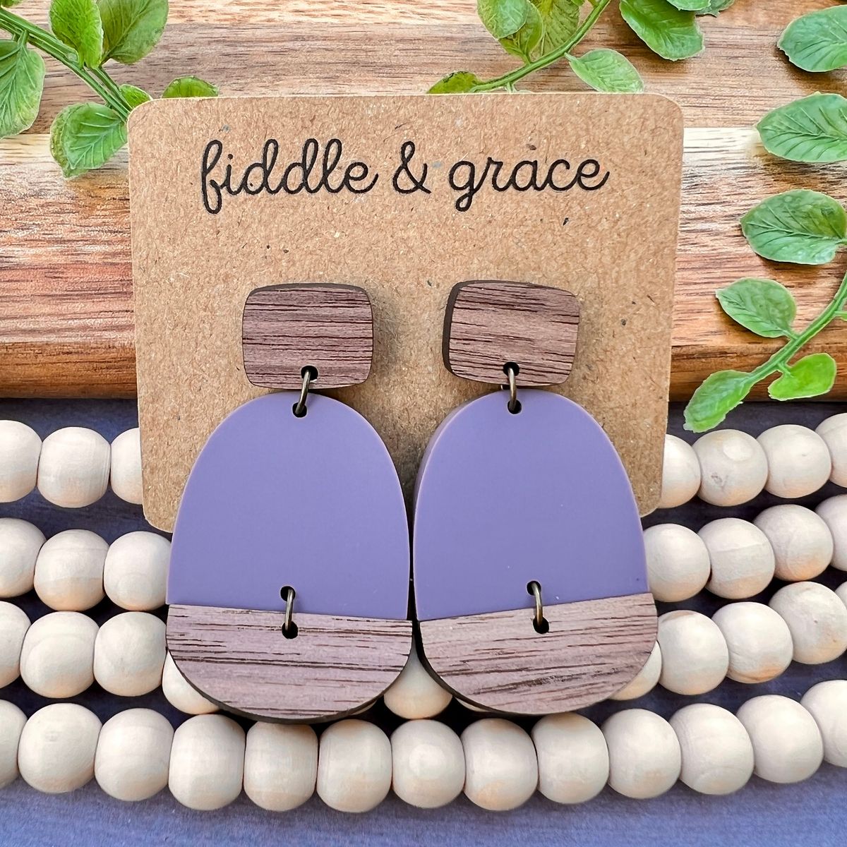 Periwinkle & Wood Block Geometric Dangle Earrings