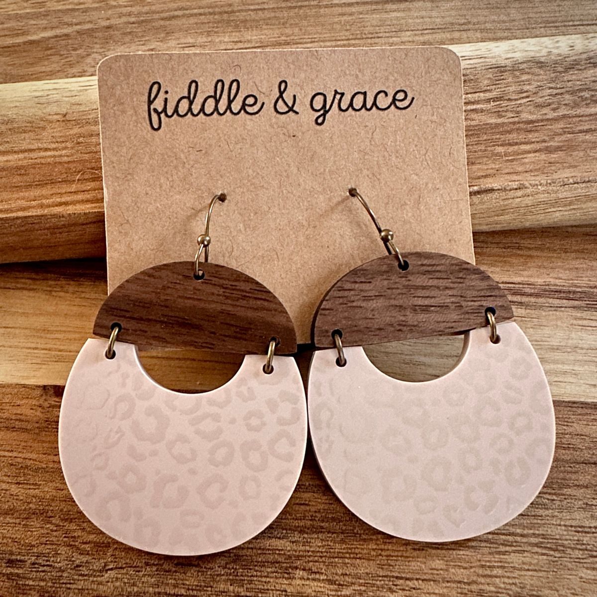 Leopard Print & Nude Acrylic Two-Tone Earrings