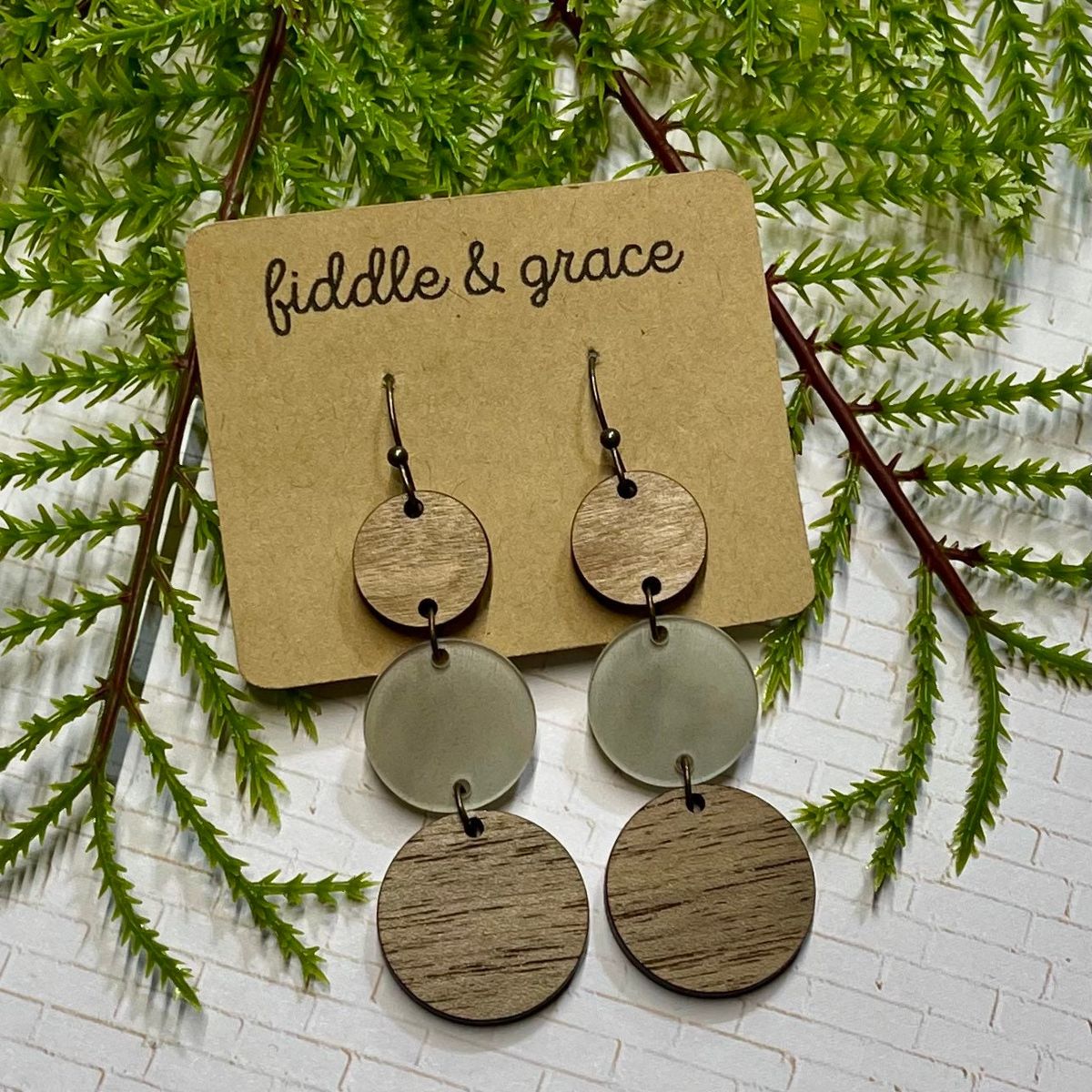 Stacked Circles Wood Dangle Earrings