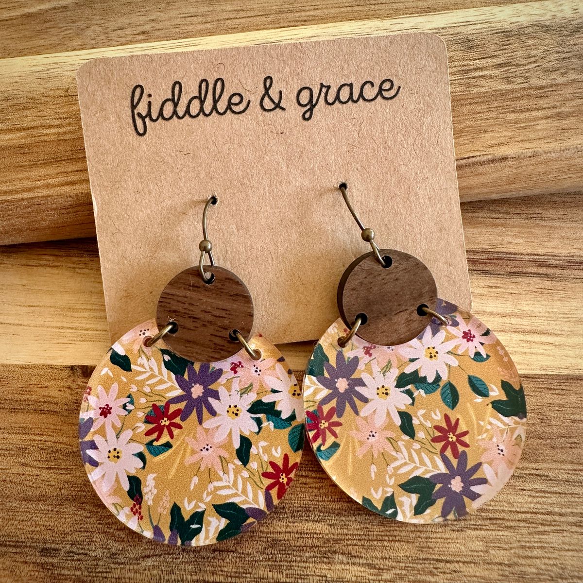 Floral Print Round Acrylic Dangle Earrings