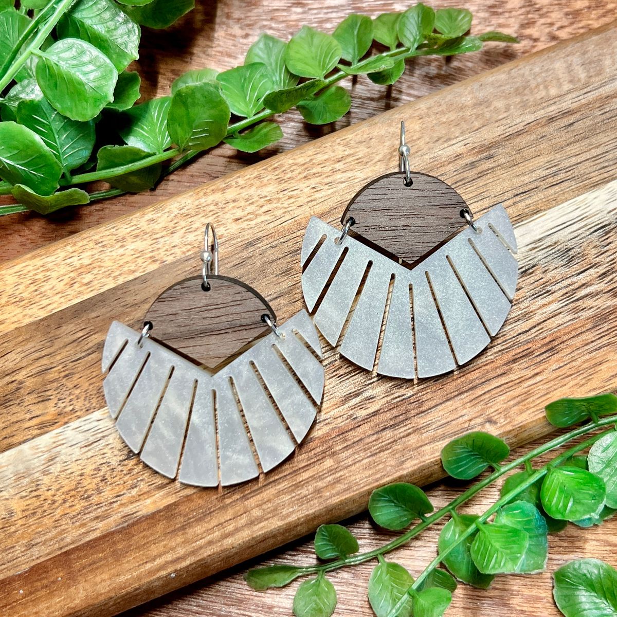 Light Blue Pleated Fan Acrylic Earrings view 2