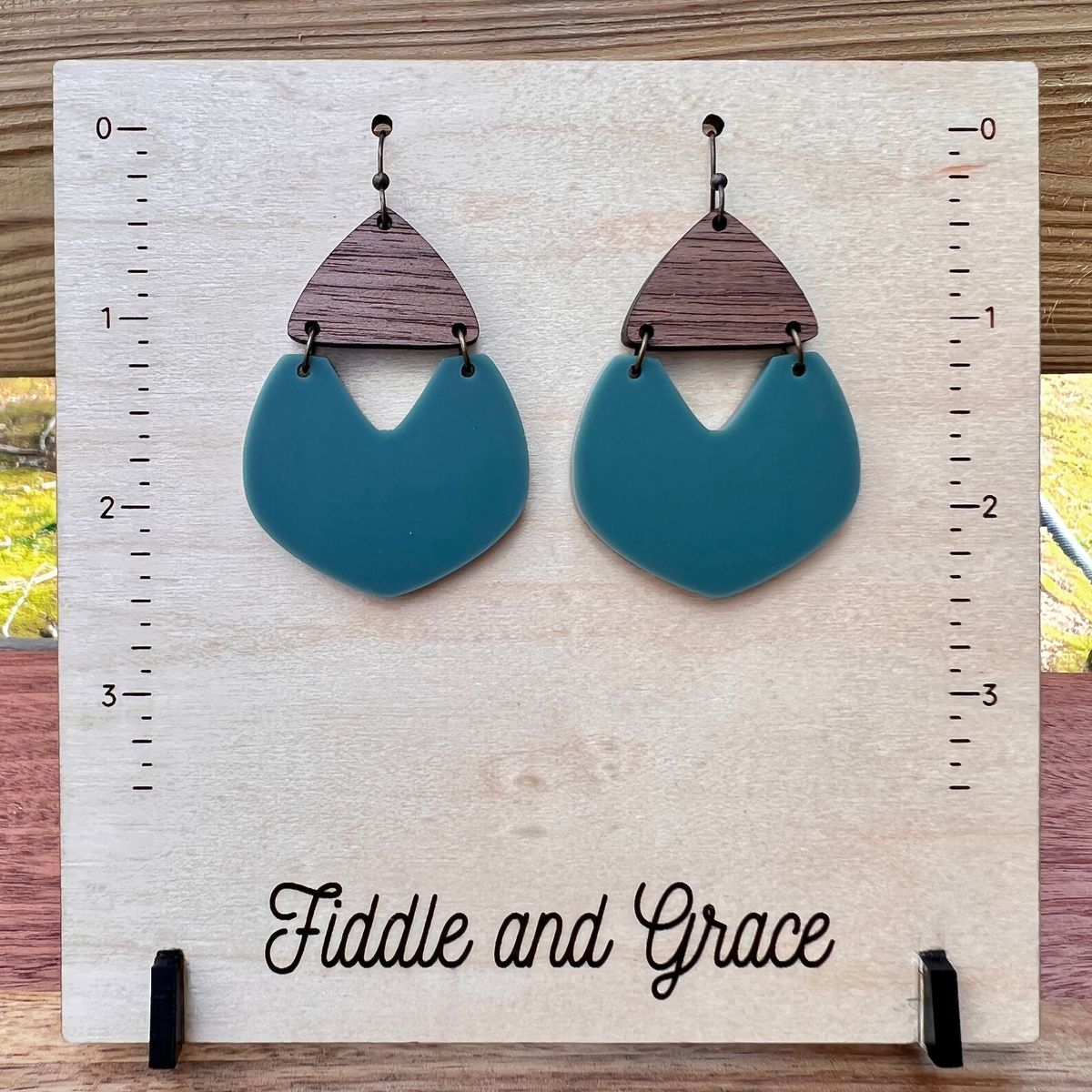 Wood and Soft Yellow Semicircle Acrylic Earrings view 4