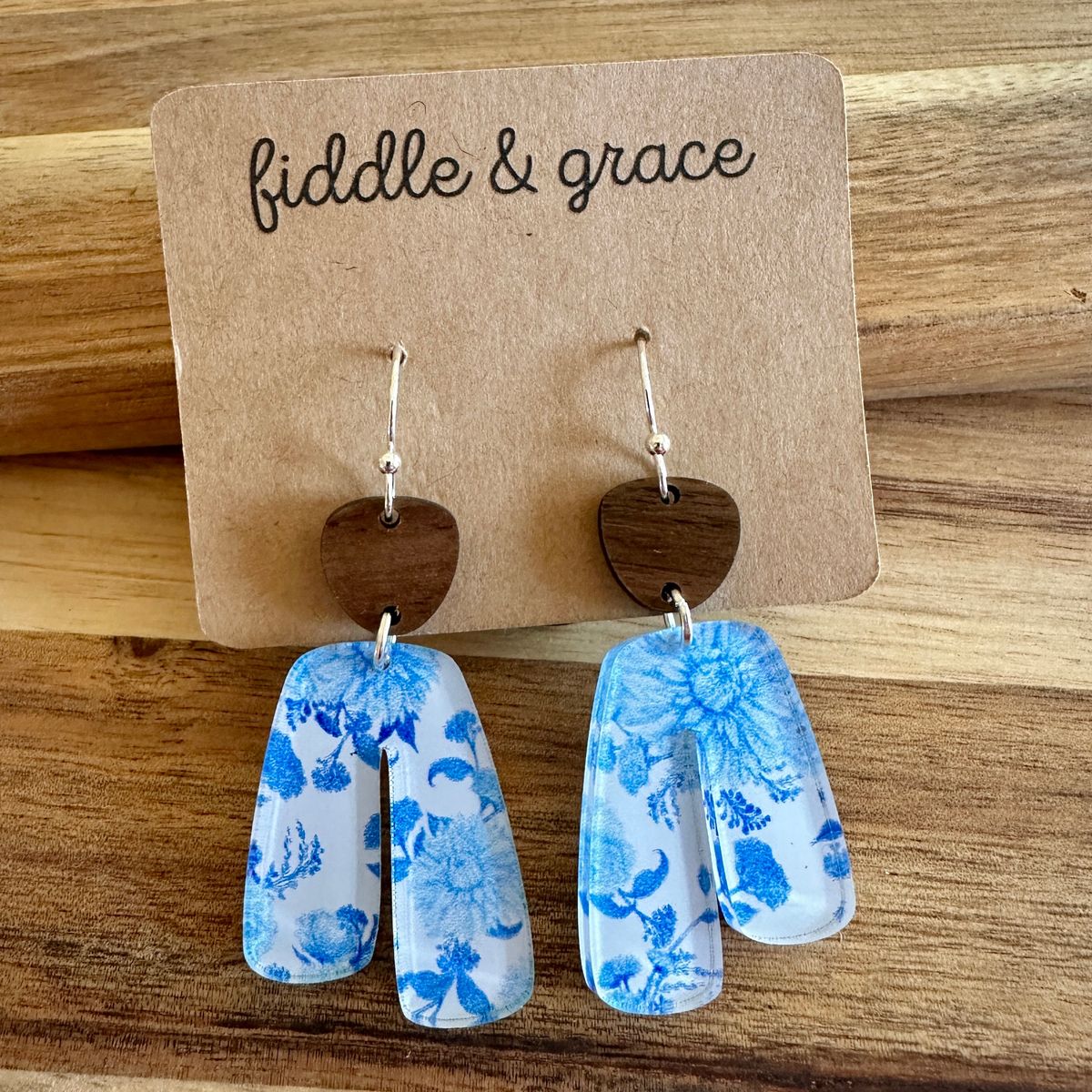 Chinoiserie Floral Wood Acrylic Earrings