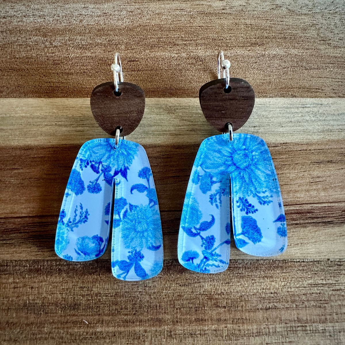 Chinoiserie Floral Wood Acrylic Earrings view 2