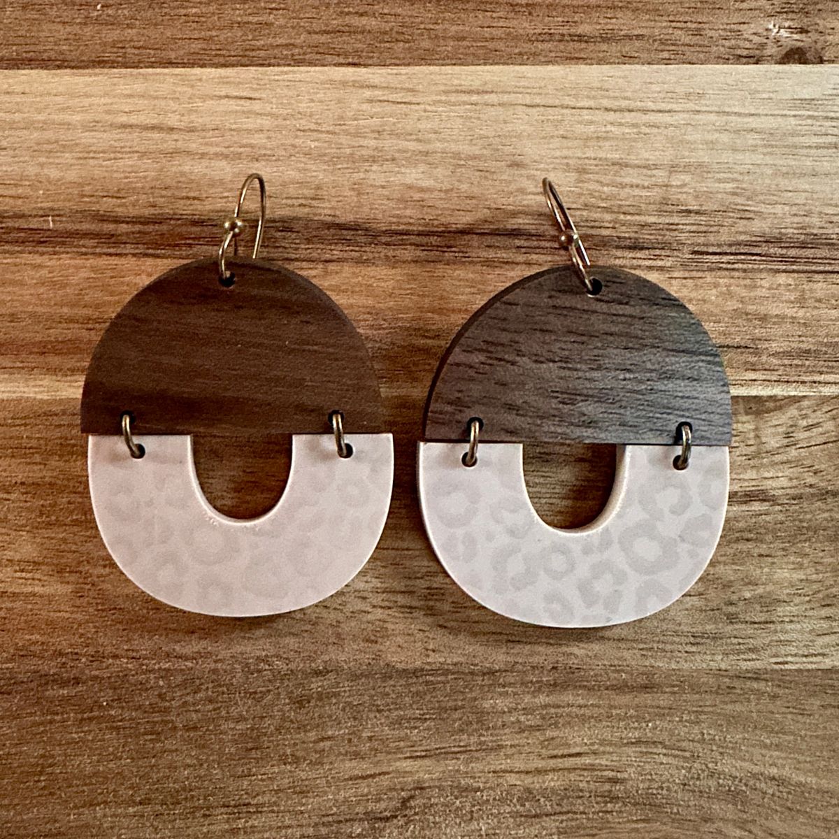 Nude Leopard Print Wood Dangle Earrings view 2