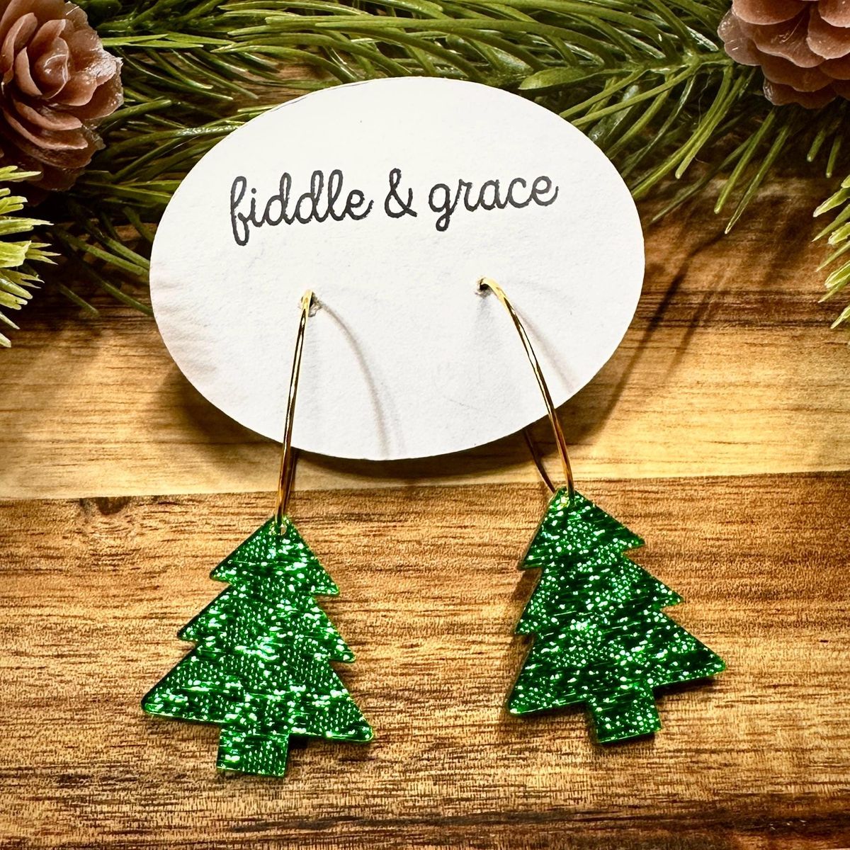 Sparkle Glitter Green Christmas Tree Earrings