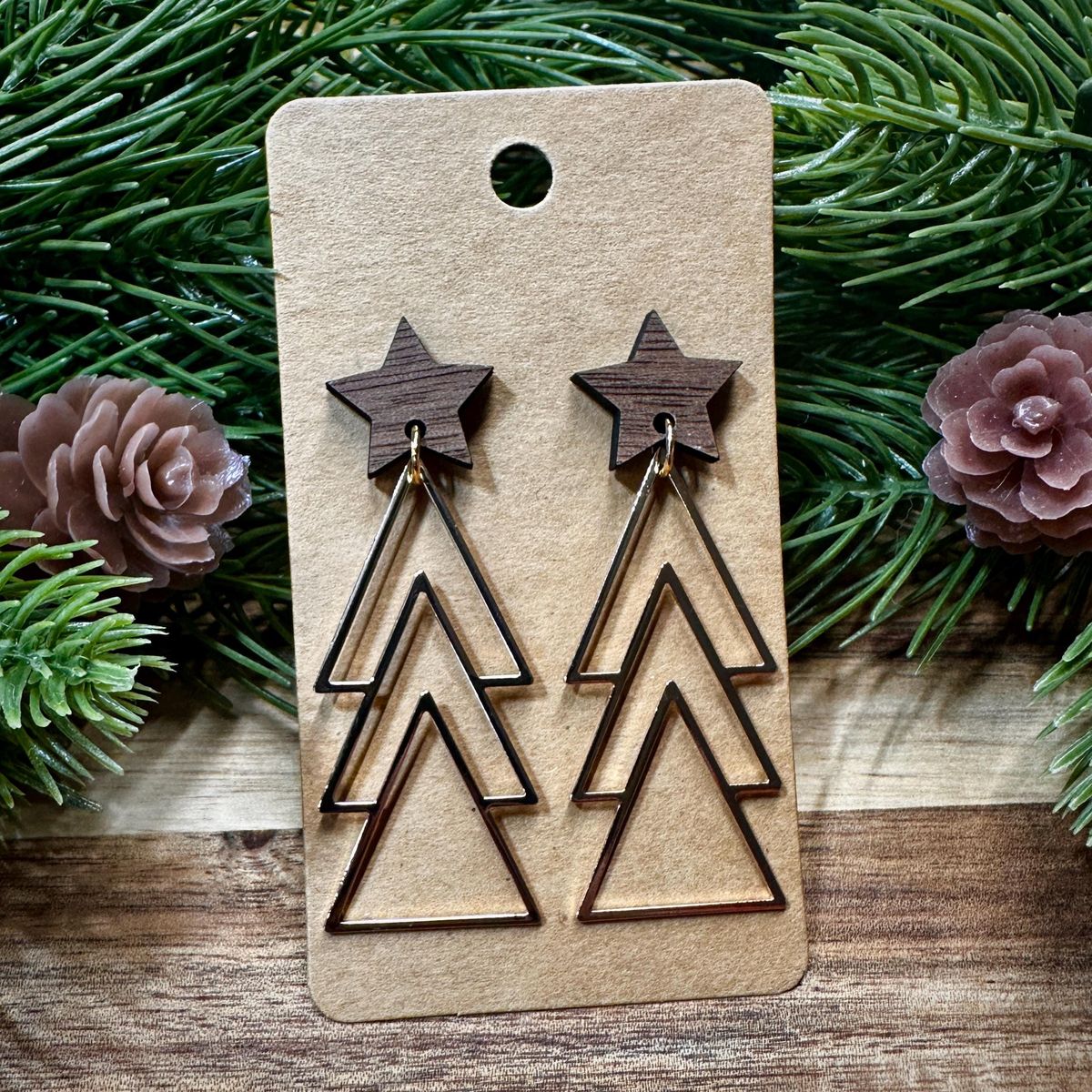 Geometric Evergreen Tree Outline Earrings