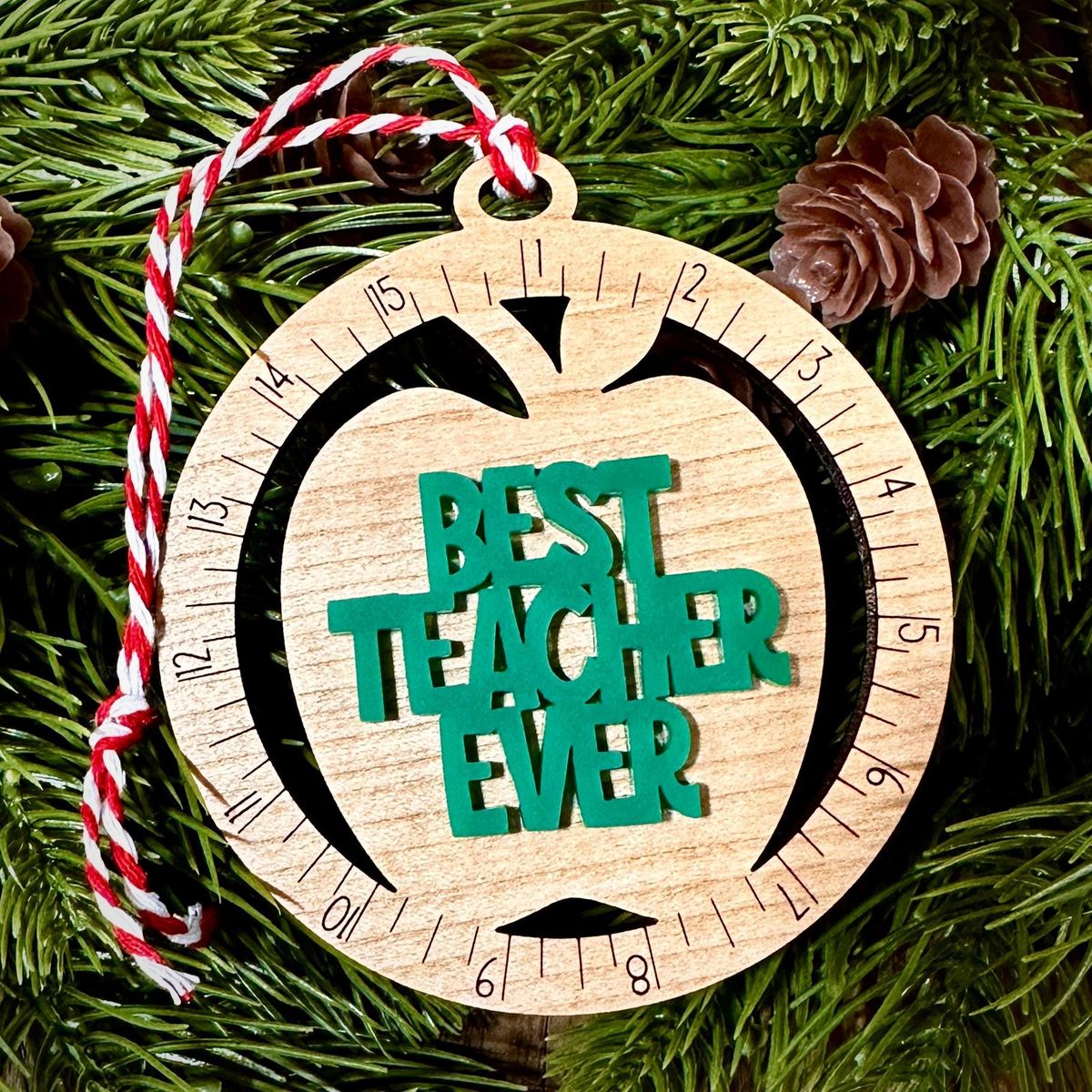 Turquoise Best Teacher Ever Apple Ornament