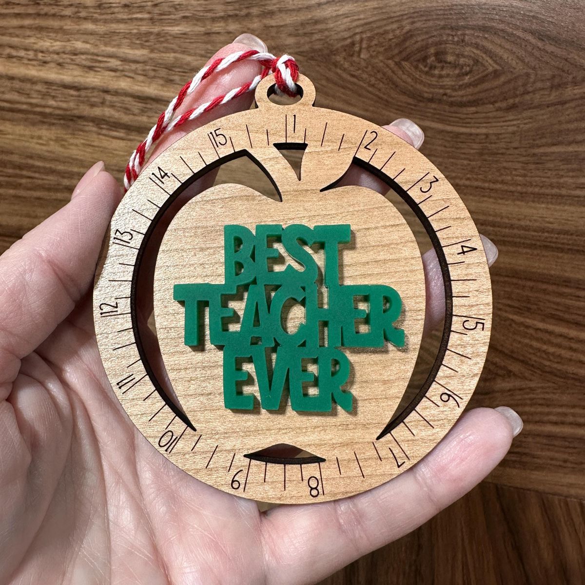 Turquoise Best Teacher Ever Apple Ornament view 2