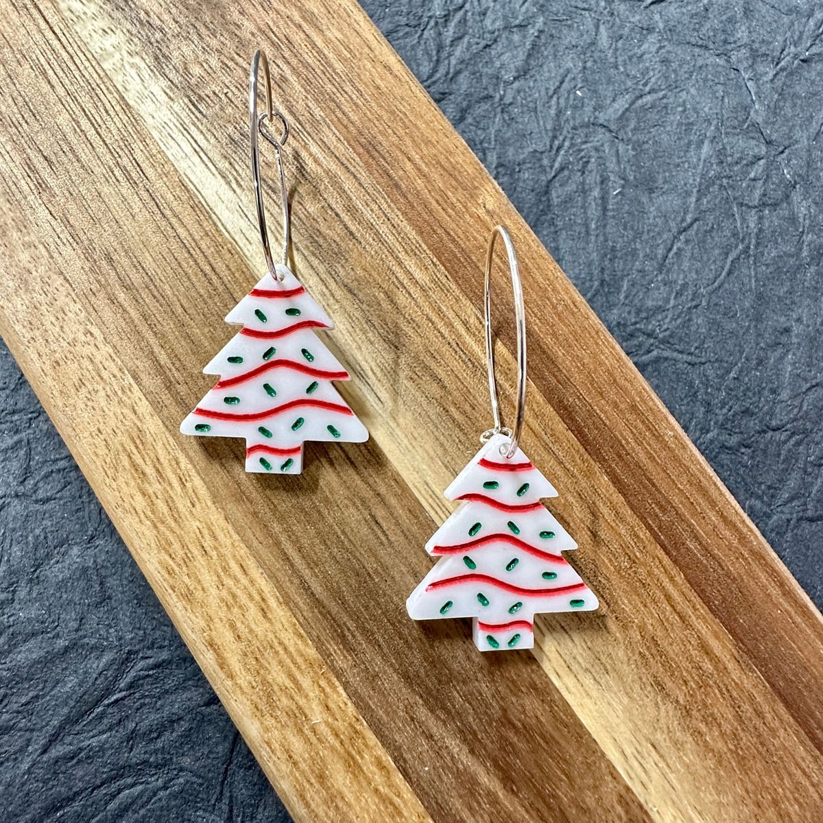 White Christmas Tree with Red Wavy Stripes Earrings view 2