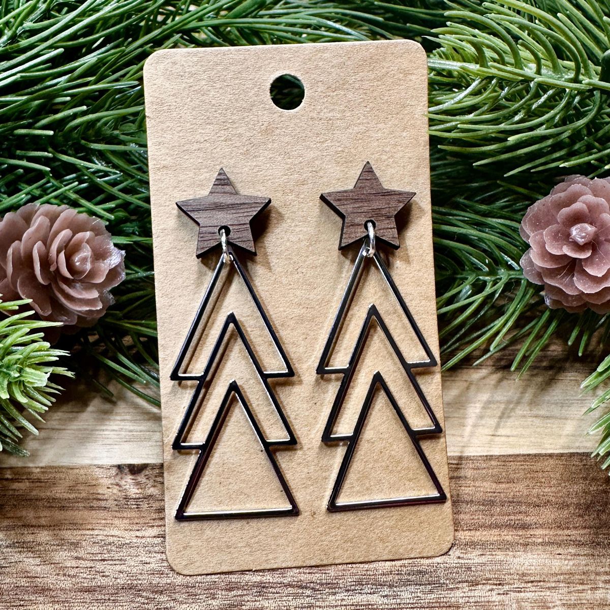 Stacked Triangle Tree Christmas Earrings
