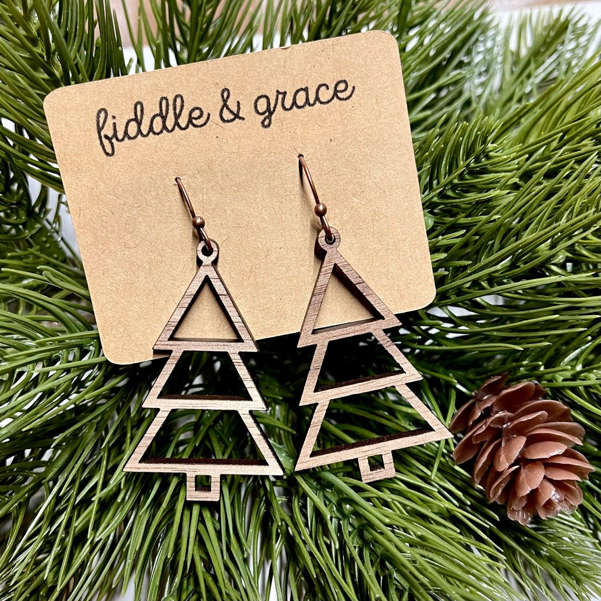 Geometric Tree Dangle Christmas Earrings