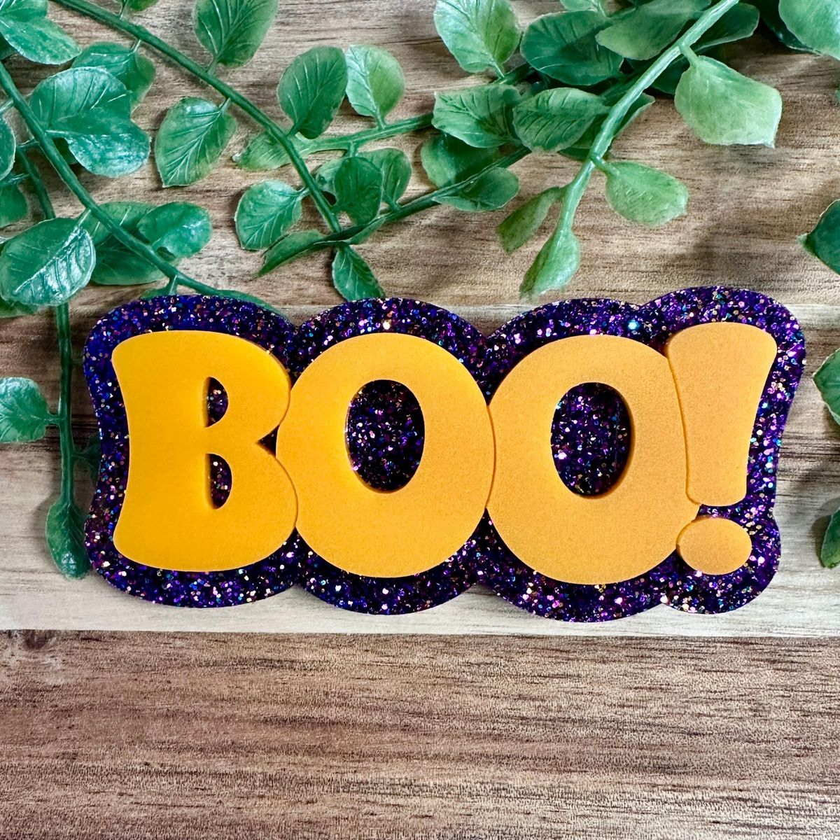 Golden Yellow Glitter Boo Halloween Hair Clip