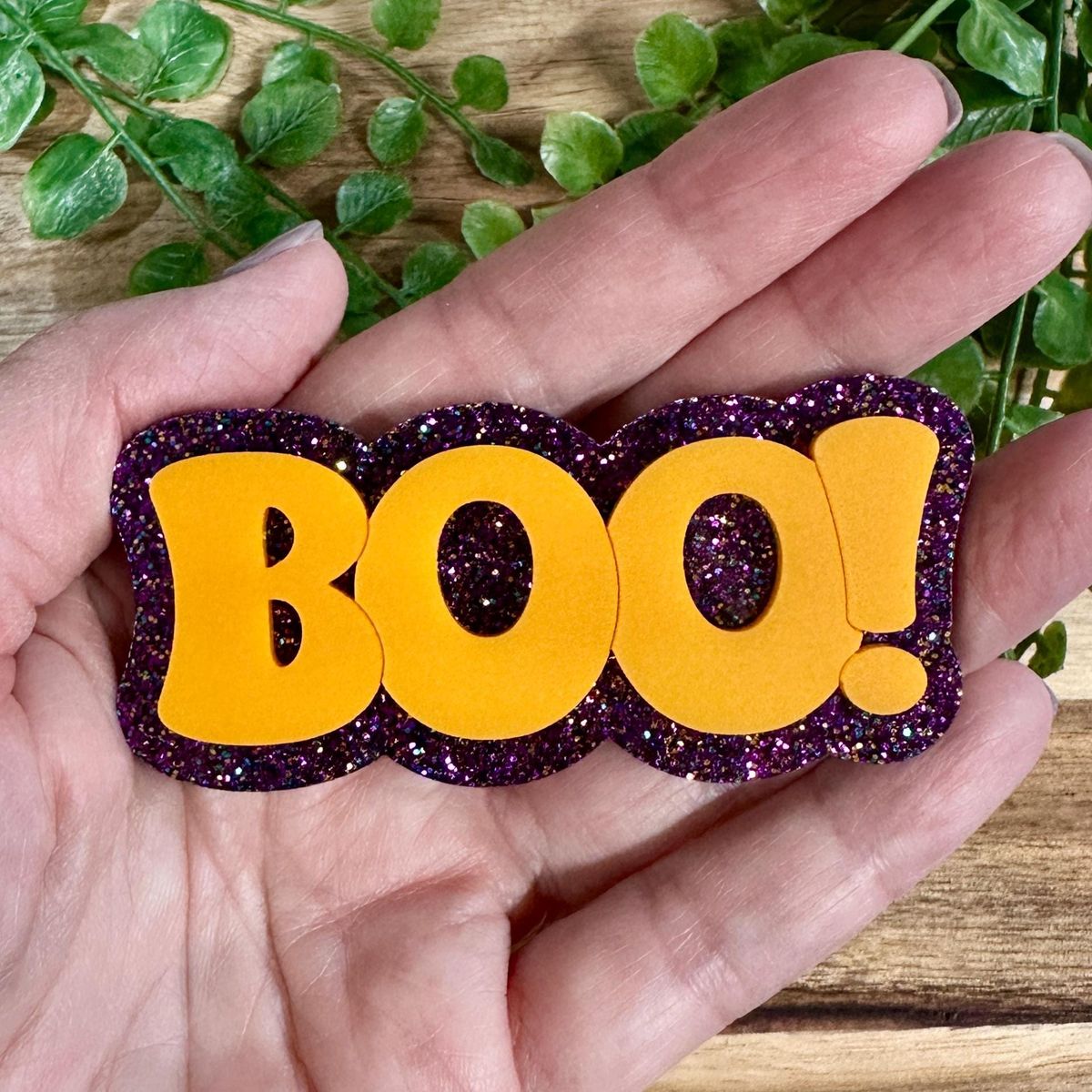 Golden Yellow Glitter Boo Halloween Hair Clip view 2