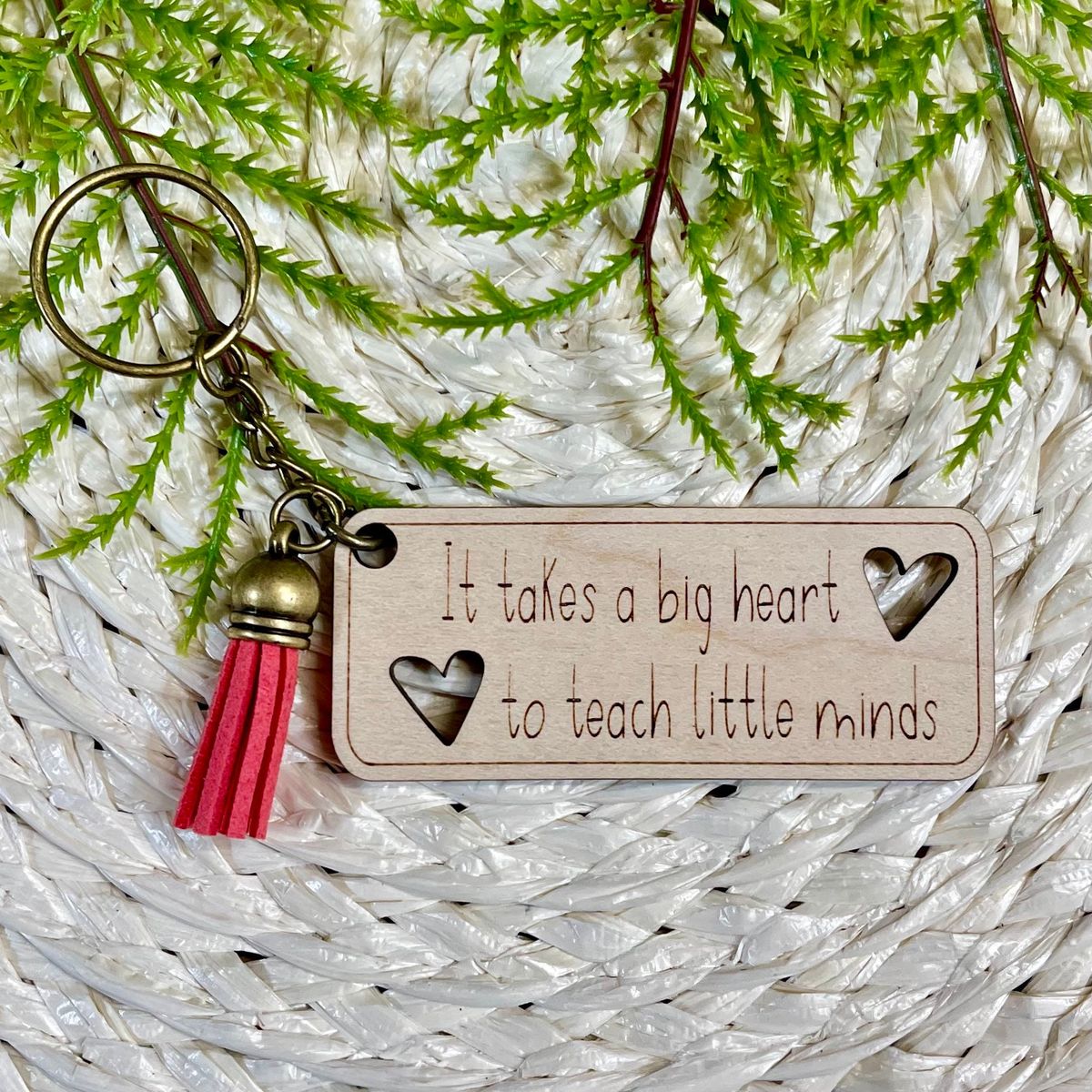 Big Heart Teacher Wood Keychain