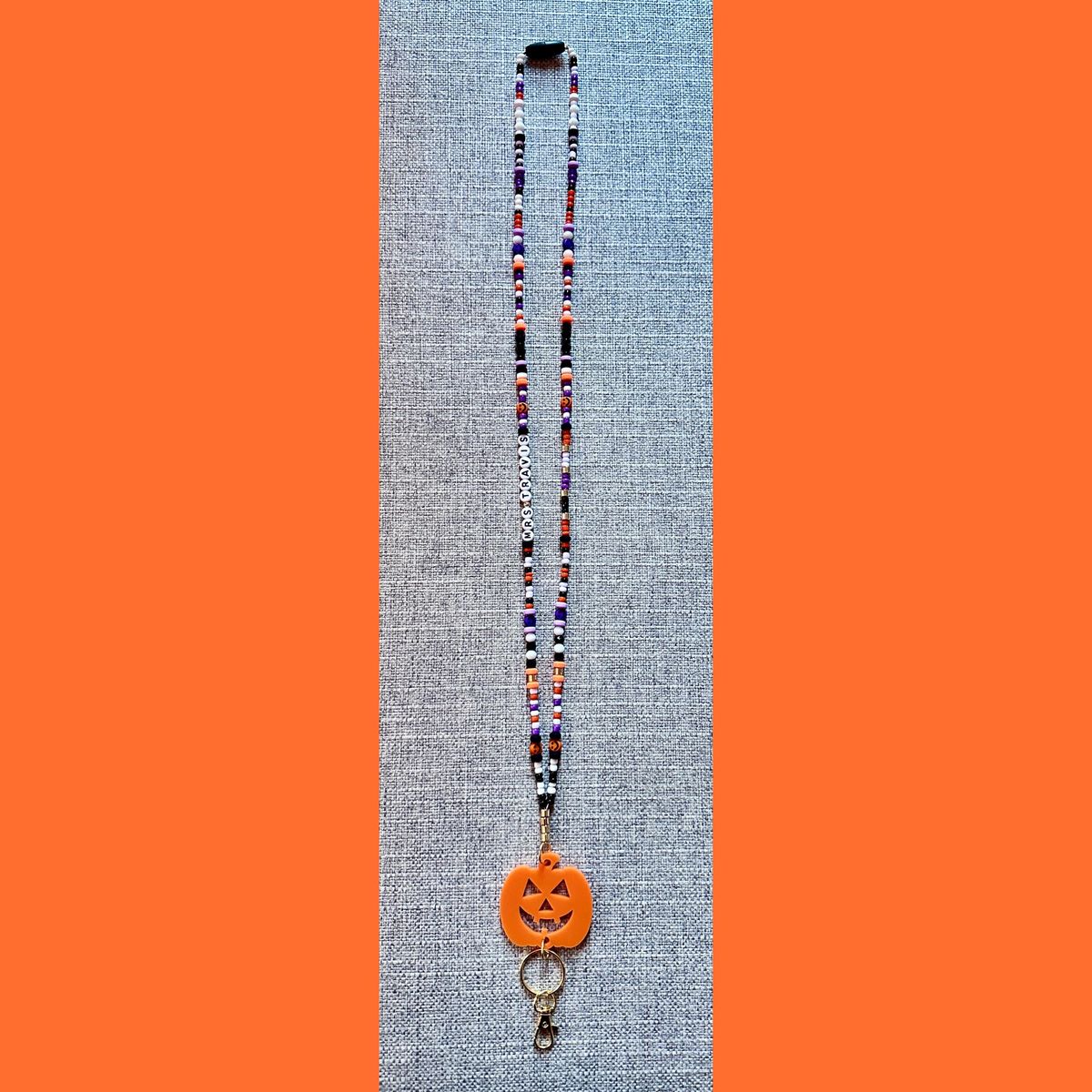Multicolor Beaded Pumpkin Teacher Lanyard view 3
