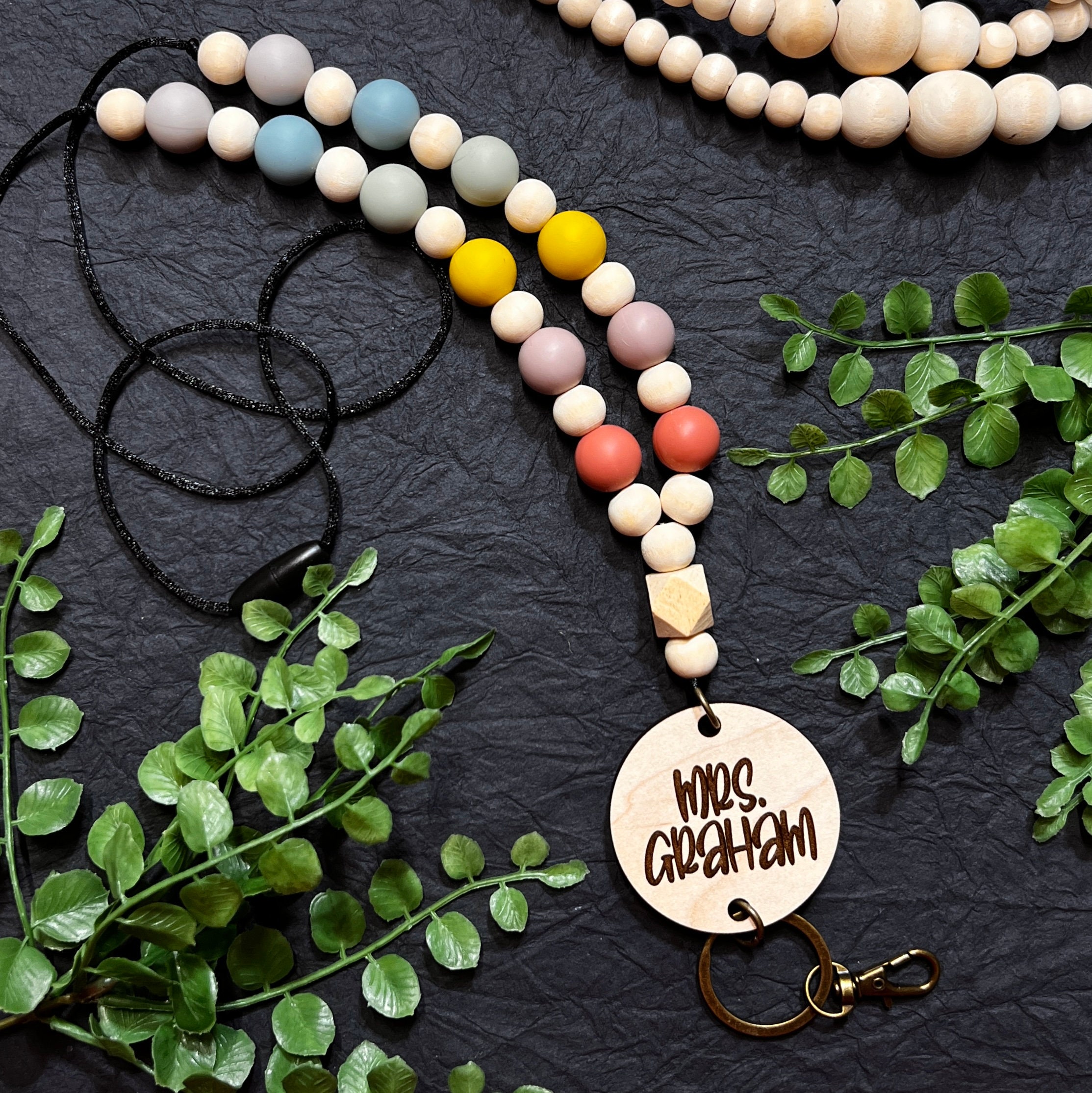 Coral Gradient Wood Bead Teacher Lanyard