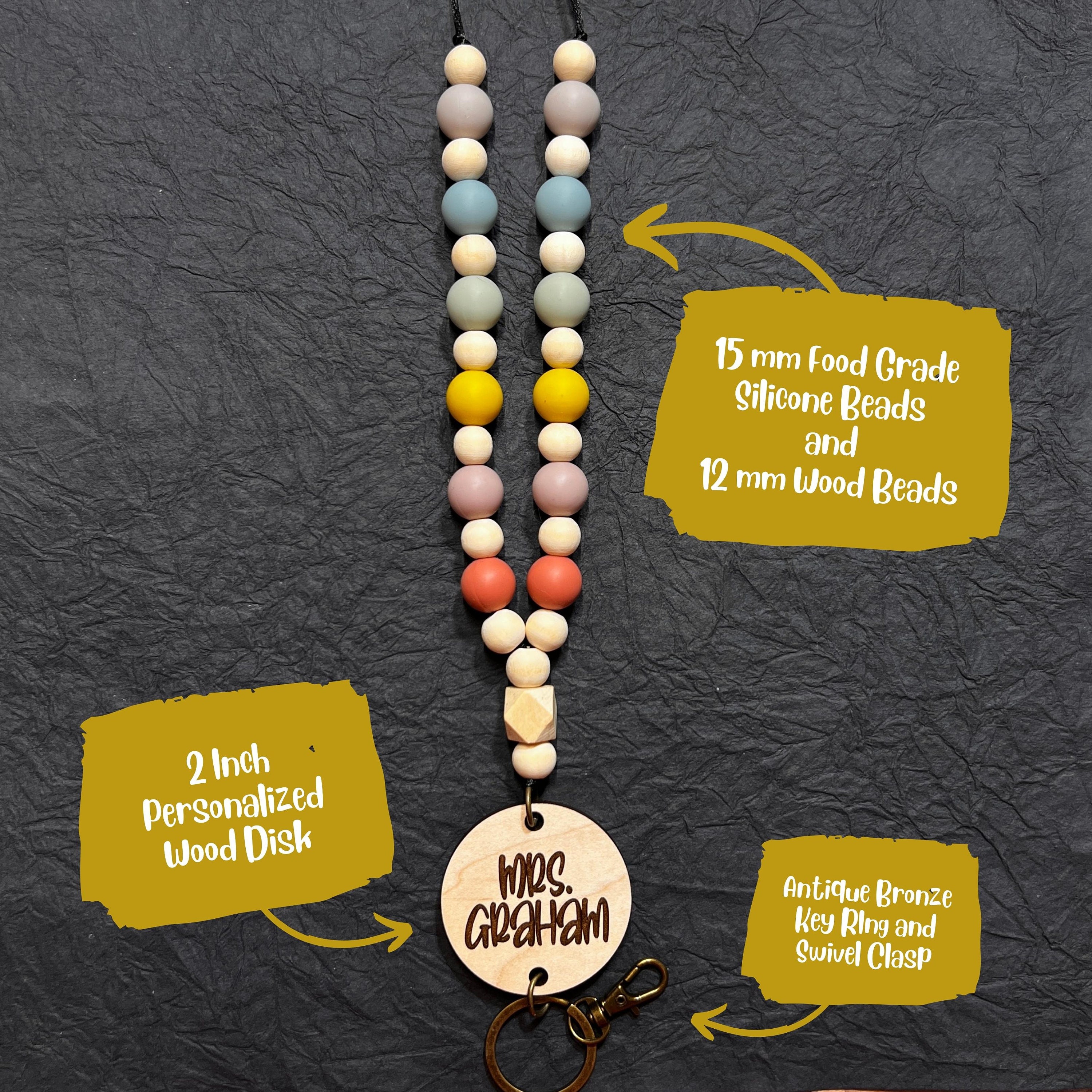 Coral Gradient Wood Bead Teacher Lanyard view 2