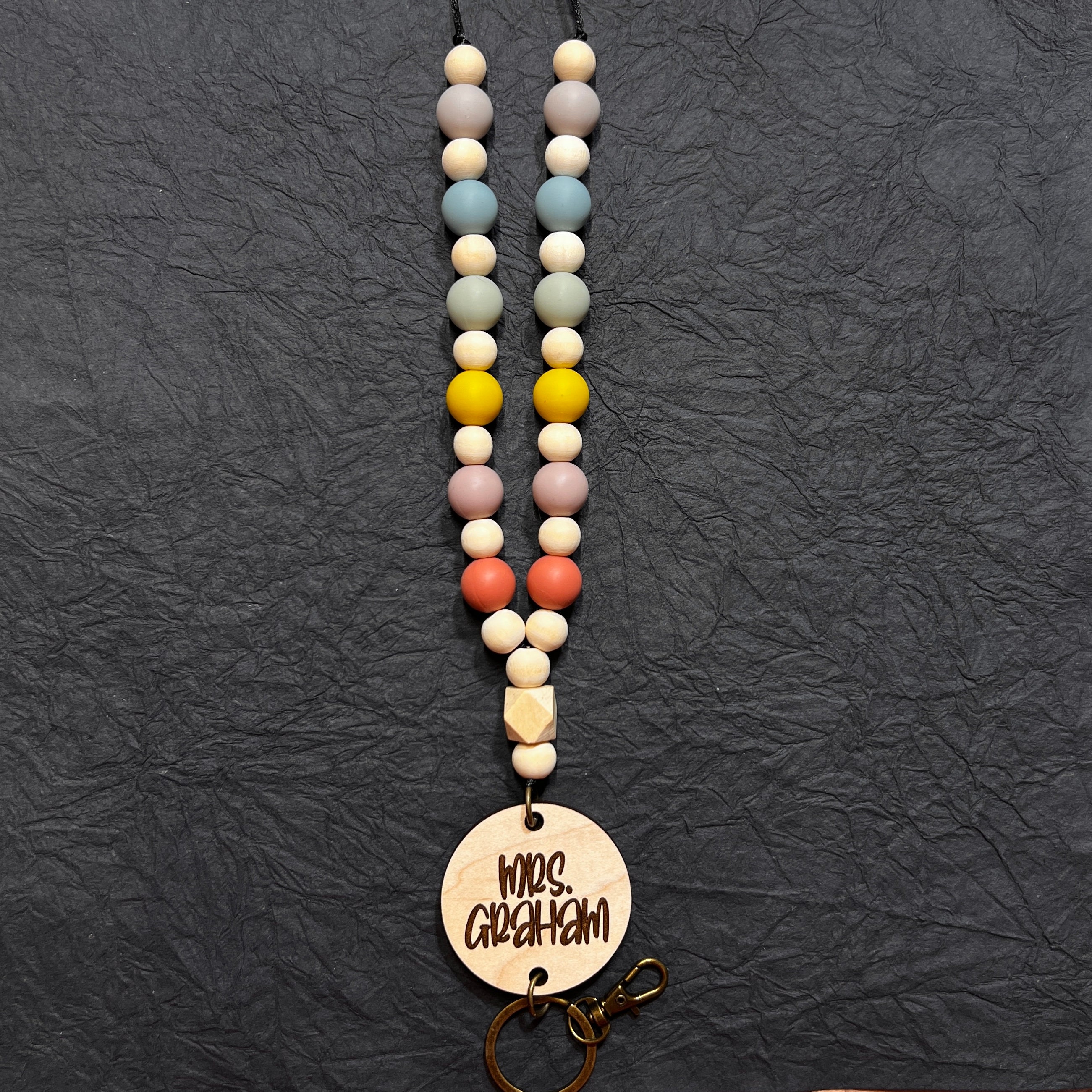 Coral Gradient Wood Bead Teacher Lanyard view 3