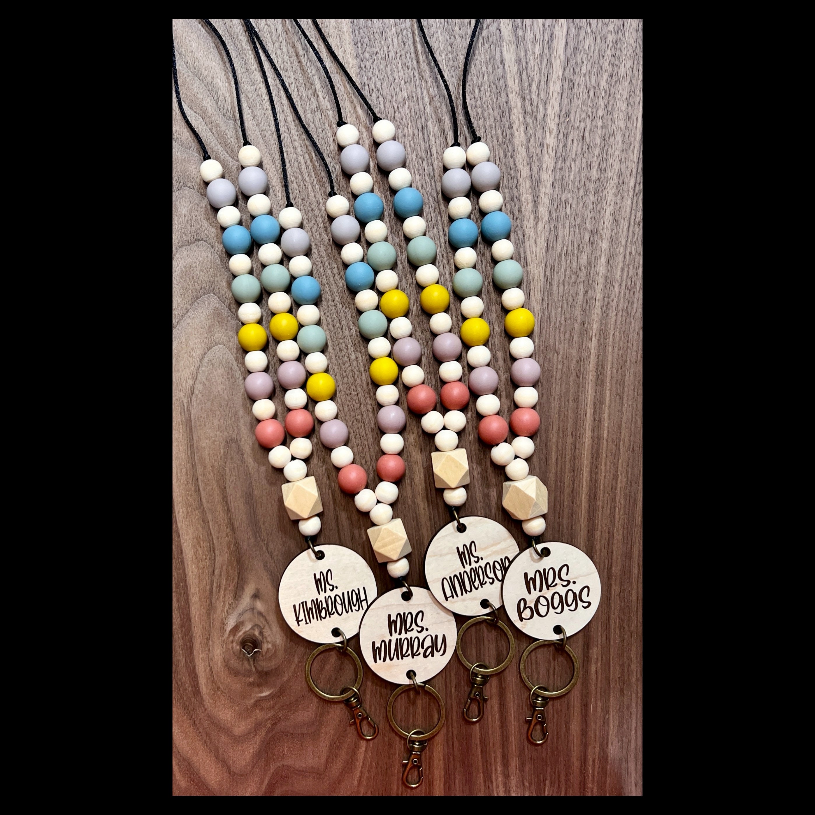 Coral Gradient Wood Bead Teacher Lanyard view 4
