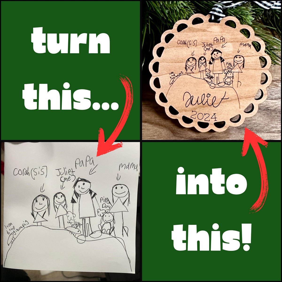 Child's Drawing Keepsake Christmas Ornament view 2