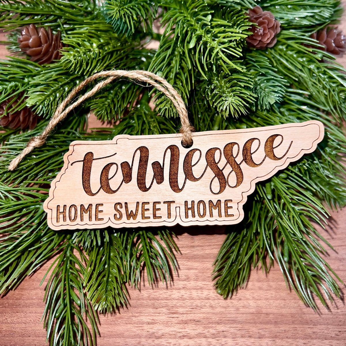 Tennessee State Cherry Wood Christmas Ornament