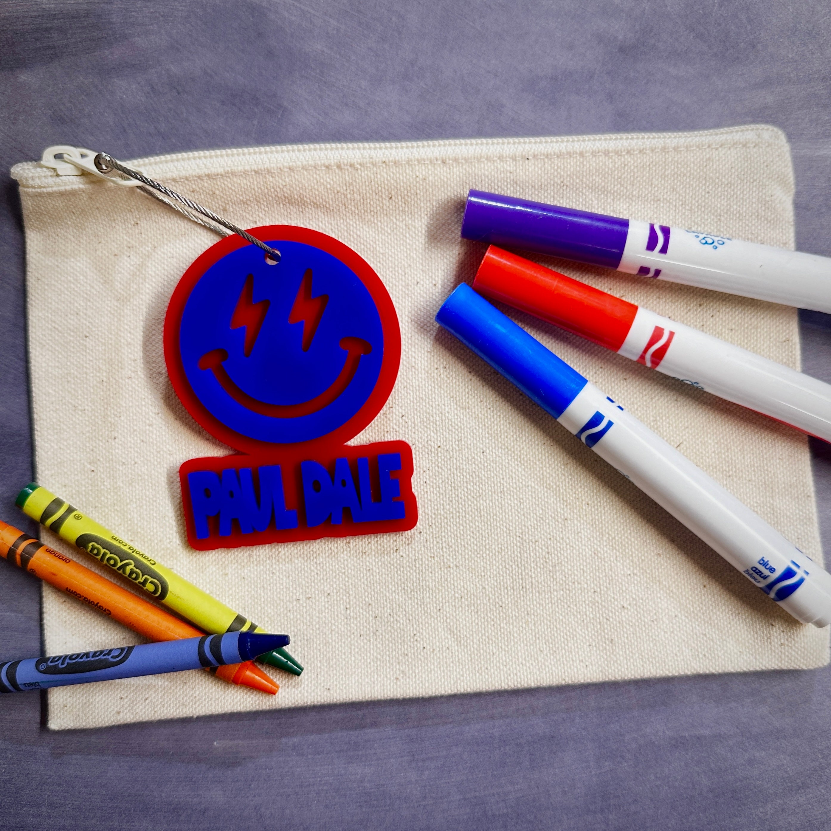 Happy Face Custom Name Backpack Name Tag view 2