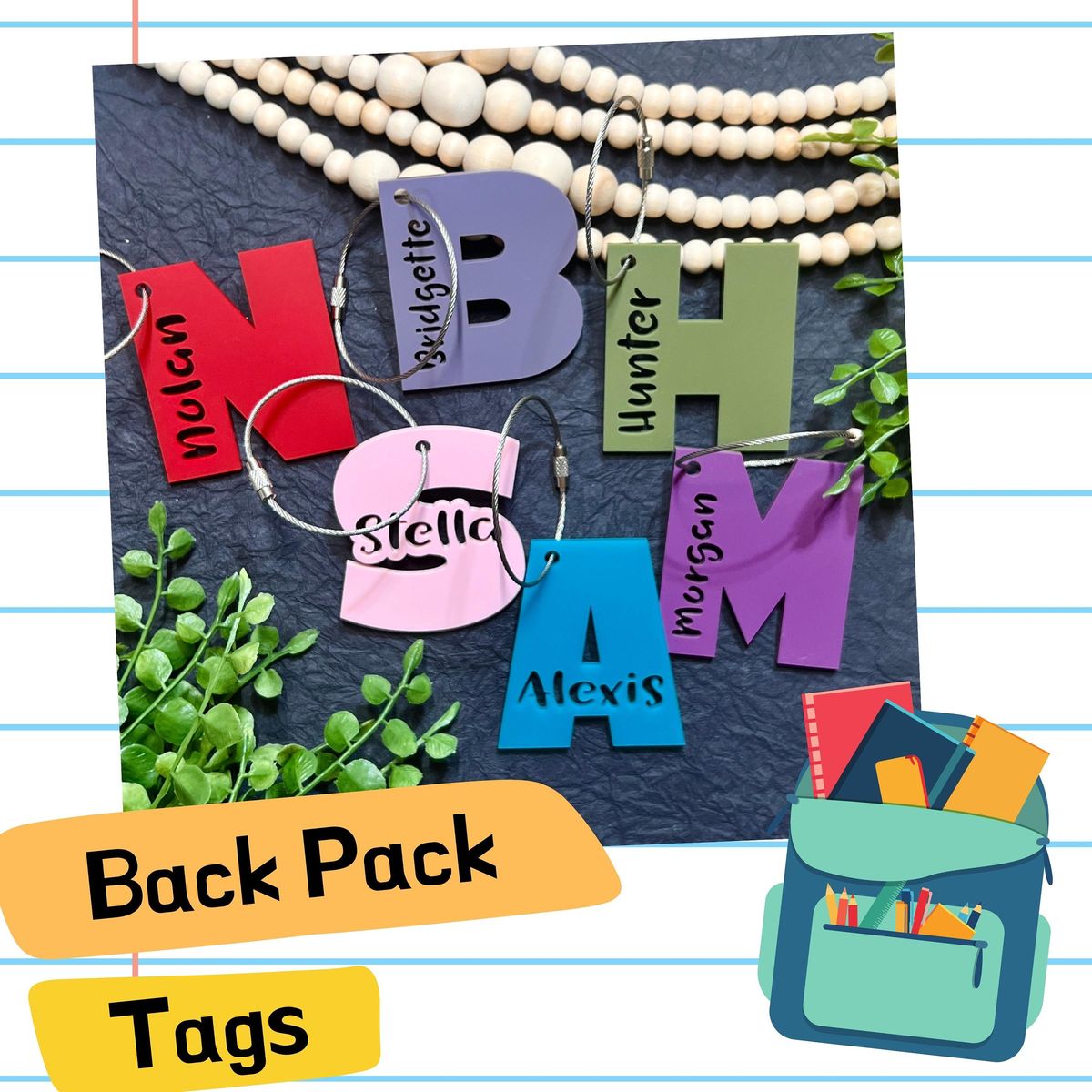 Colorful Mixed Acrylic Personalized Backpack Name Tags view 1