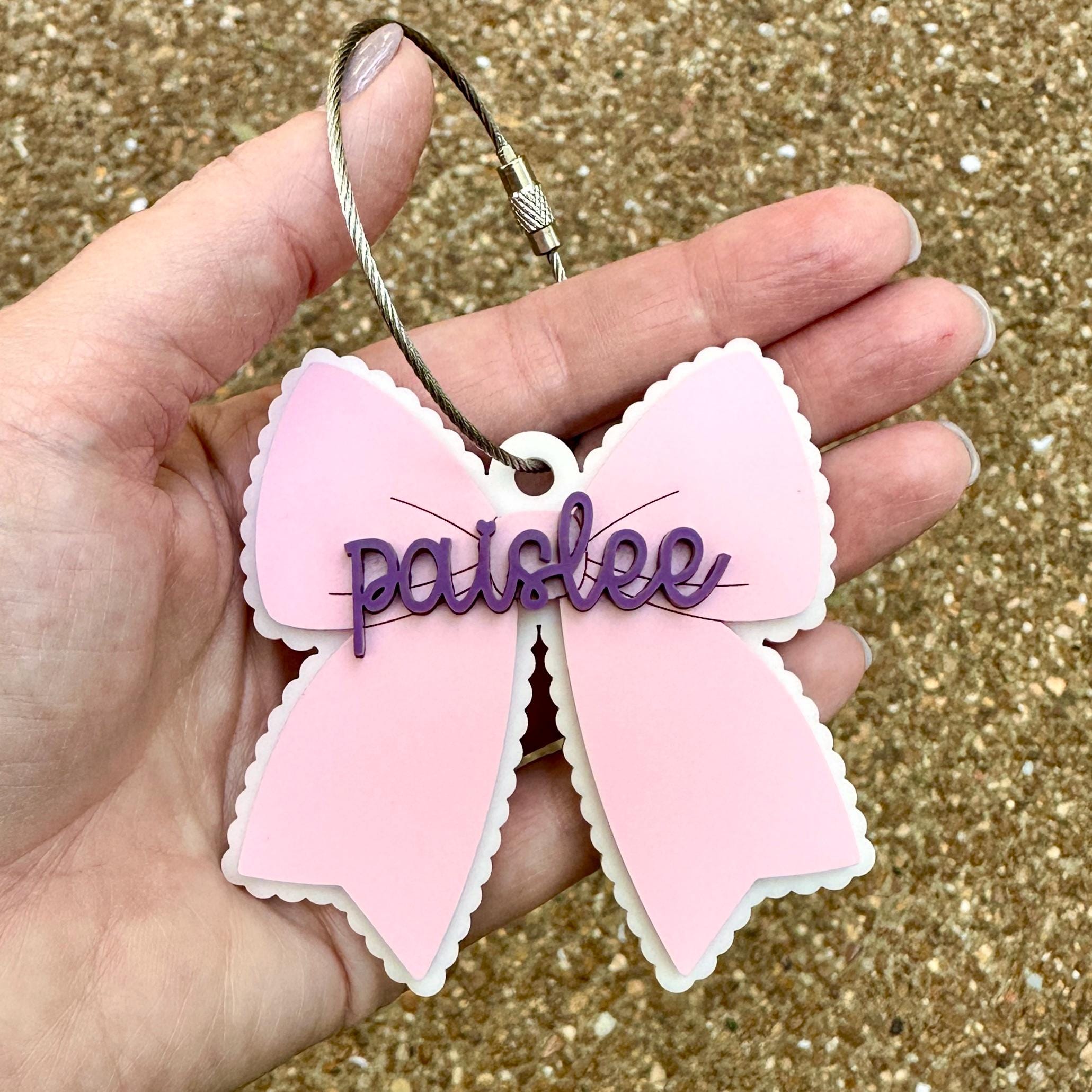 Personalized Acrylic Backpack Tag: Custom Name, Bow Accent