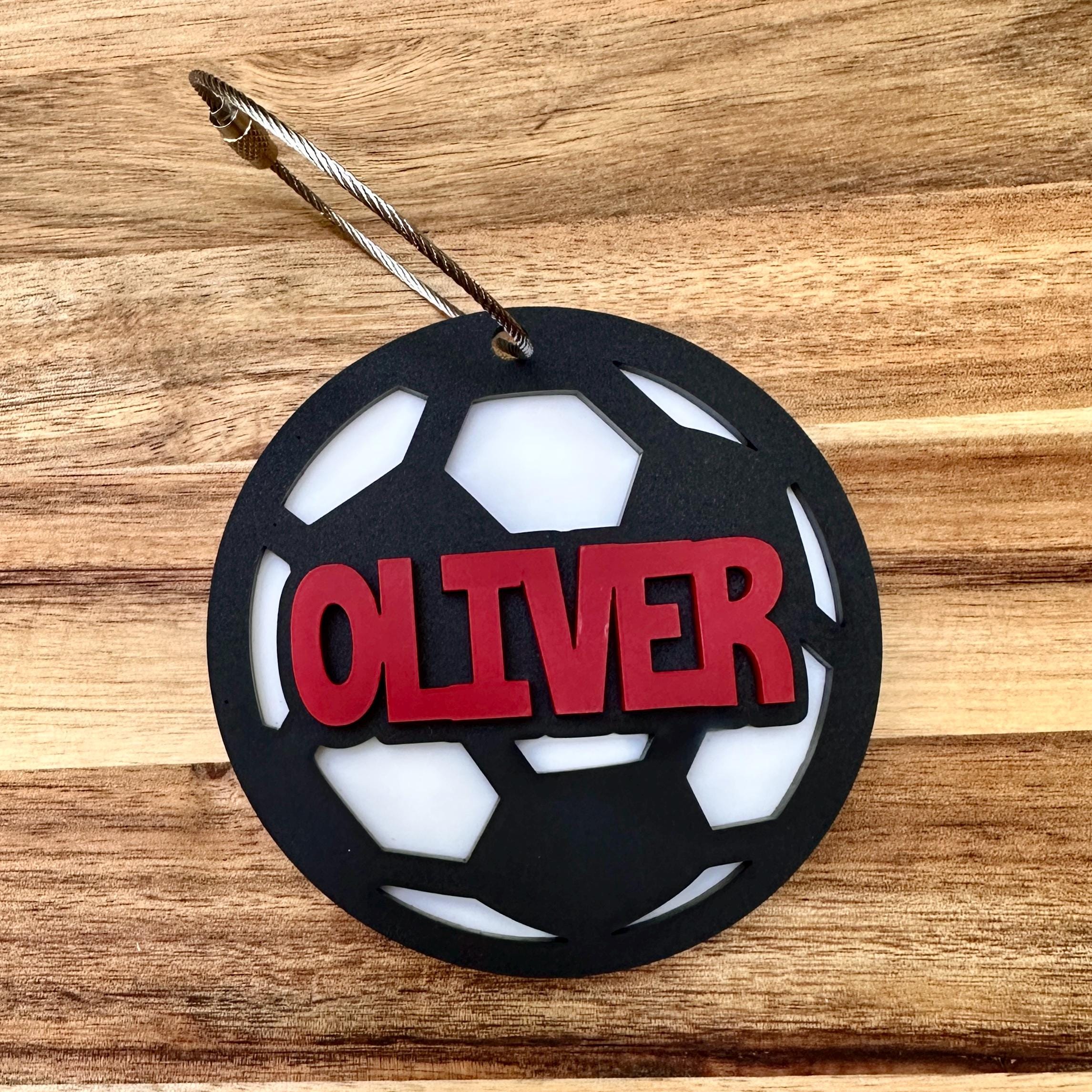 Personalized Soccer Ball Backpack Tag: Custom Acrylic Bag Charm view 2
