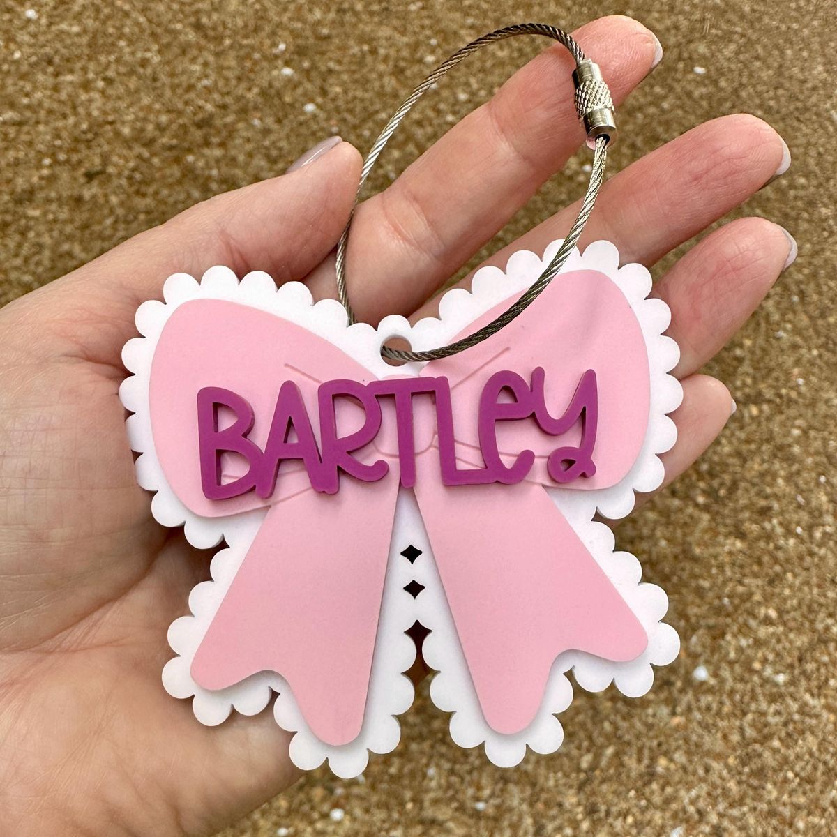Layered Glitter Bow Backpack Tag