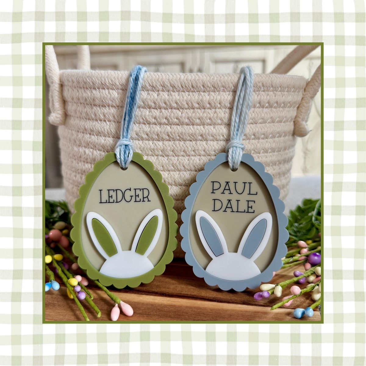 Layered Bunny Ear Easter Egg Name Tag