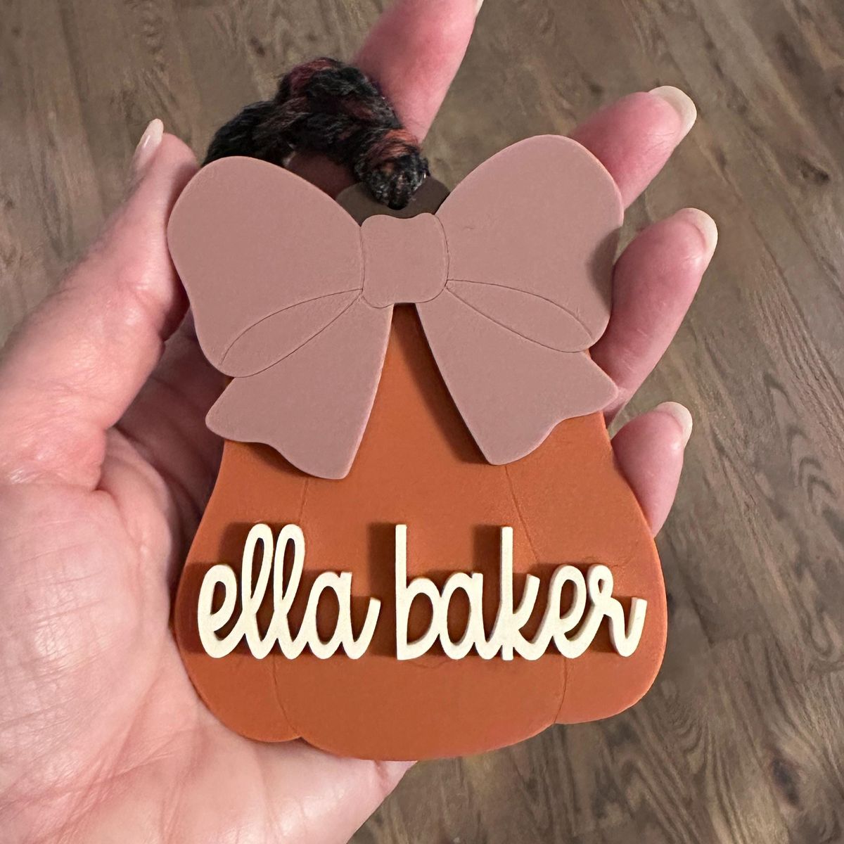 Orange Pumpkin Bow Acrylic Halloween Basket Tag