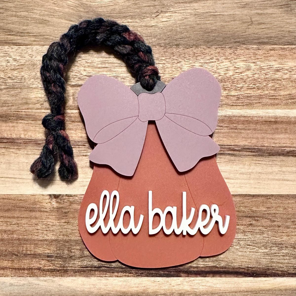 Orange Pumpkin Bow Acrylic Halloween Basket Tag view 2