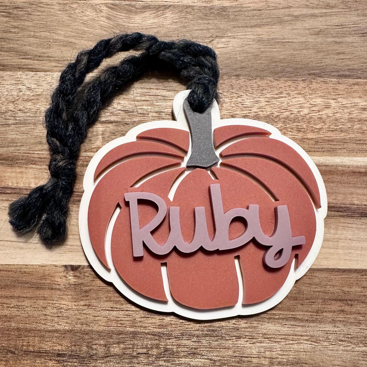 Rust Pumpkin Black Bow Personalized Halloween Basket Tag