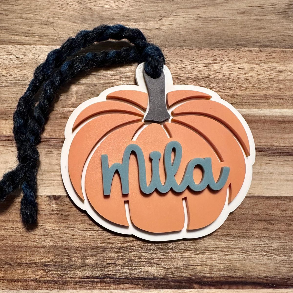 Rust Pumpkin Black Bow Personalized Halloween Basket Tag view 3