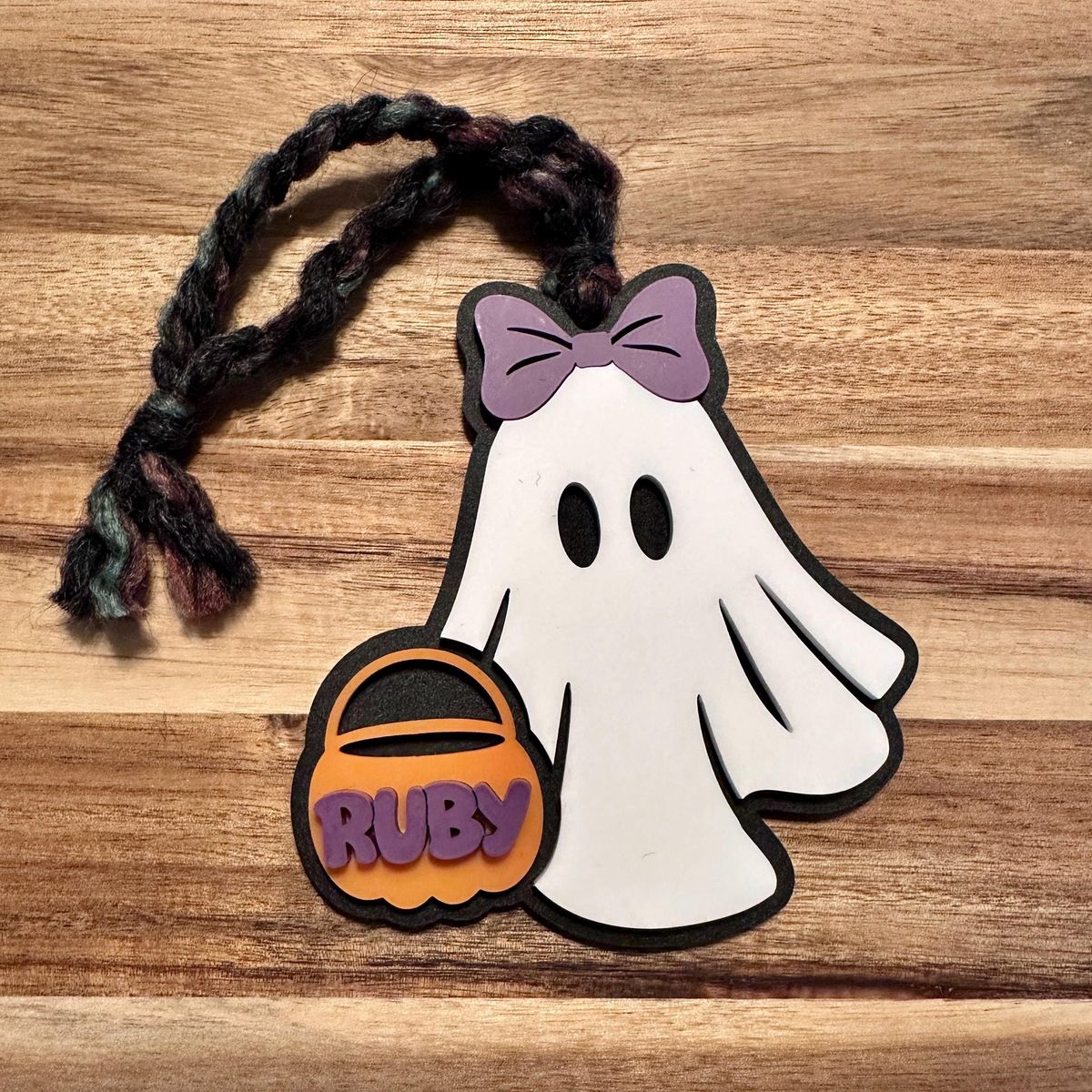 White Ghost Pink Bow Orange Basket Halloween Basket Tag view 3